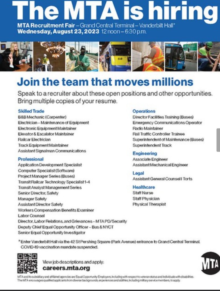 MTA Job fair info linked above